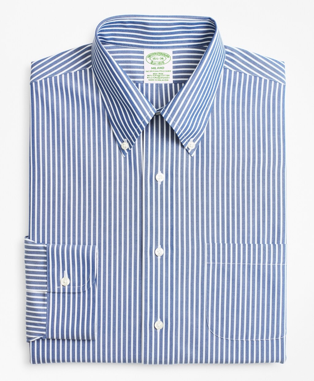 Brooks Brothers Men Stretch Milano Slim-Fit Dress Shirt, Non-Iron Ground Stripe
