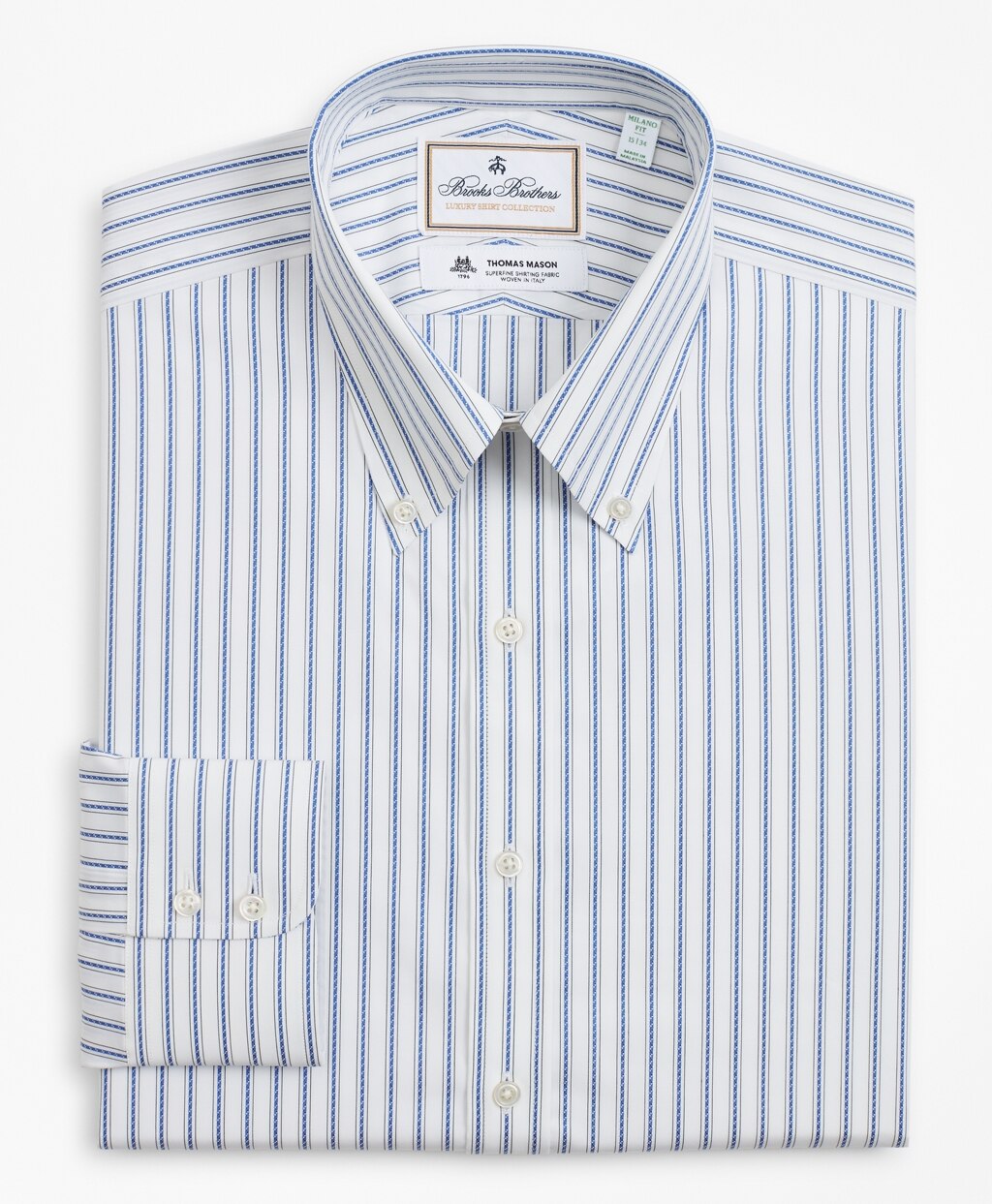 Brooks Brothers Men Luxury Collection Milano Slim-Fit Dress Shirt, Button-Down Collar Stripe