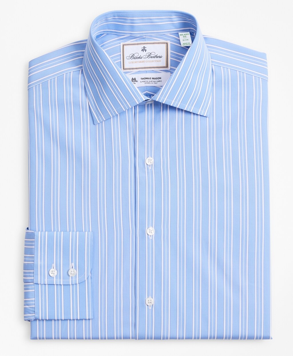 Brooks Brothers Men Luxury Collection Milano Slim-Fit Dress Shirt, Franklin Spread Collar Ribbon Stripe