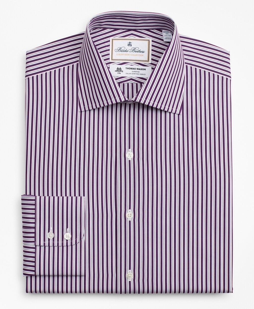 Brooks Brothers Men Luxury Collection Regent Fitted Dress Shirt, Franklin Spread Collar Double-Stripe