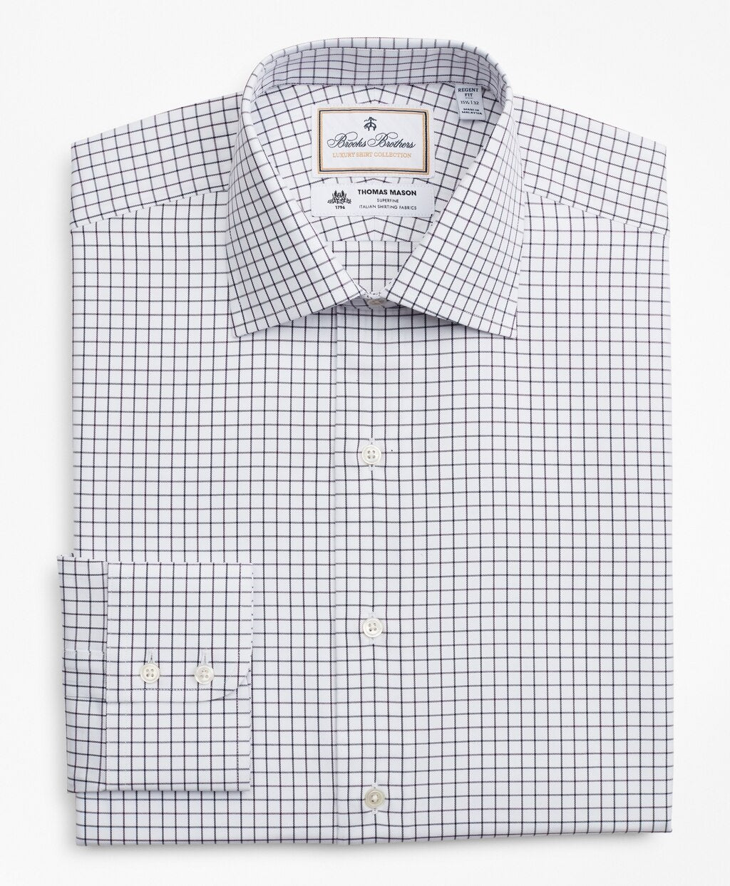 Brooks Brothers Men Luxury Collection Regent Fitted Dress Shirt, Franklin Spread Collar Fine Windowpane
