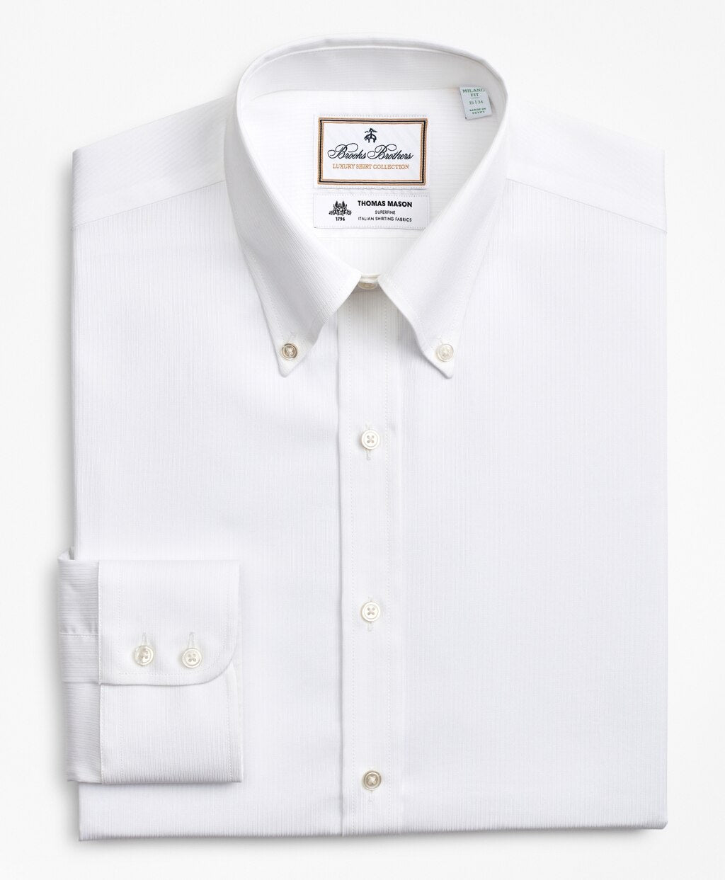Brooks Brothers Men Luxury Collection Milano Slim-Fit Dress Shirt, Button-Down Collar Self-Stripe