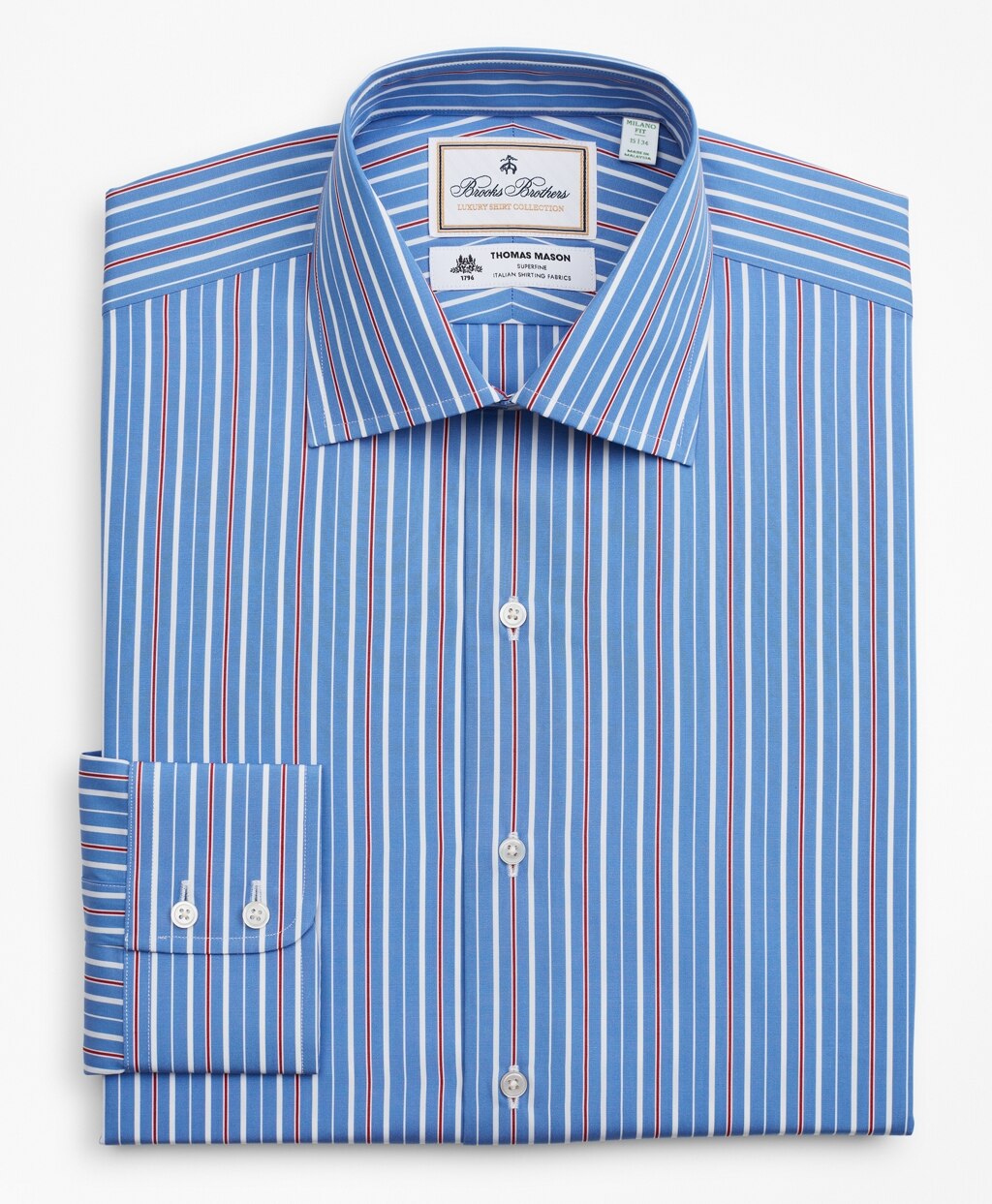 Brooks Brothers Men Luxury Collection Milano Slim-Fit Dress Shirt, Franklin Spread Collar Multi-Stripe