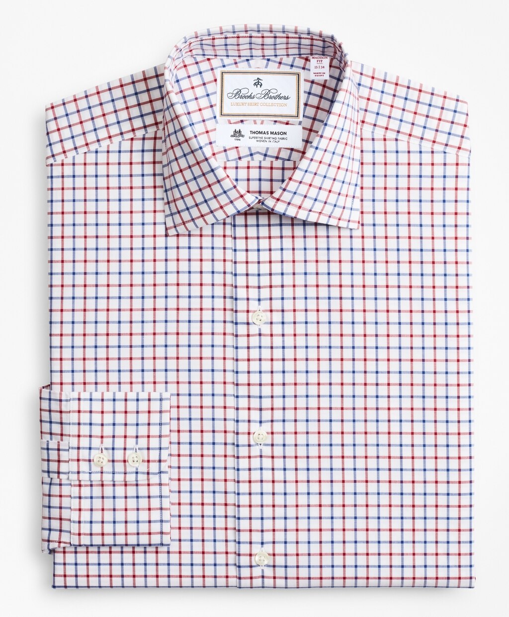 Brooks Brothers Men Luxury Collection Madison Classic-Fit Dress Shirt, Franklin Spread Collar Bold Windowpane