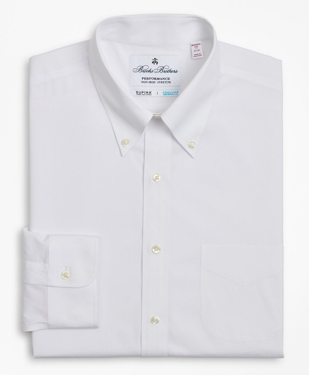 Brooks Brothers Men Madison Classic-Fit Dress Shirt, Performance Non-Iron with COOLMAX®, Button-Down Collar Twill