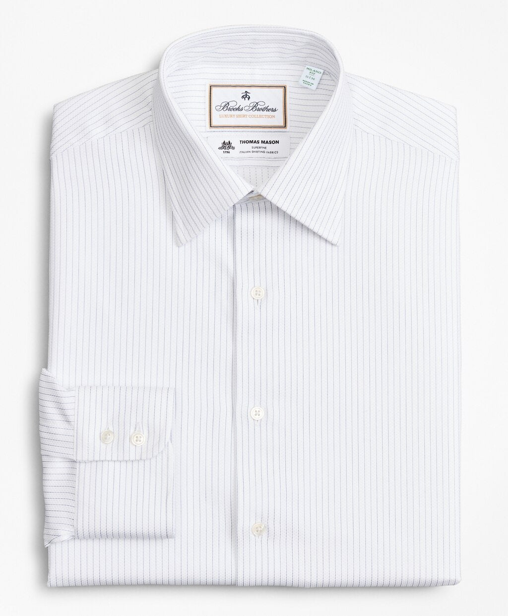 Brooks Brothers Men Luxury Collection Milano Slim-Fit Dress Shirt, Franklin Spread Collar Fine Stripe