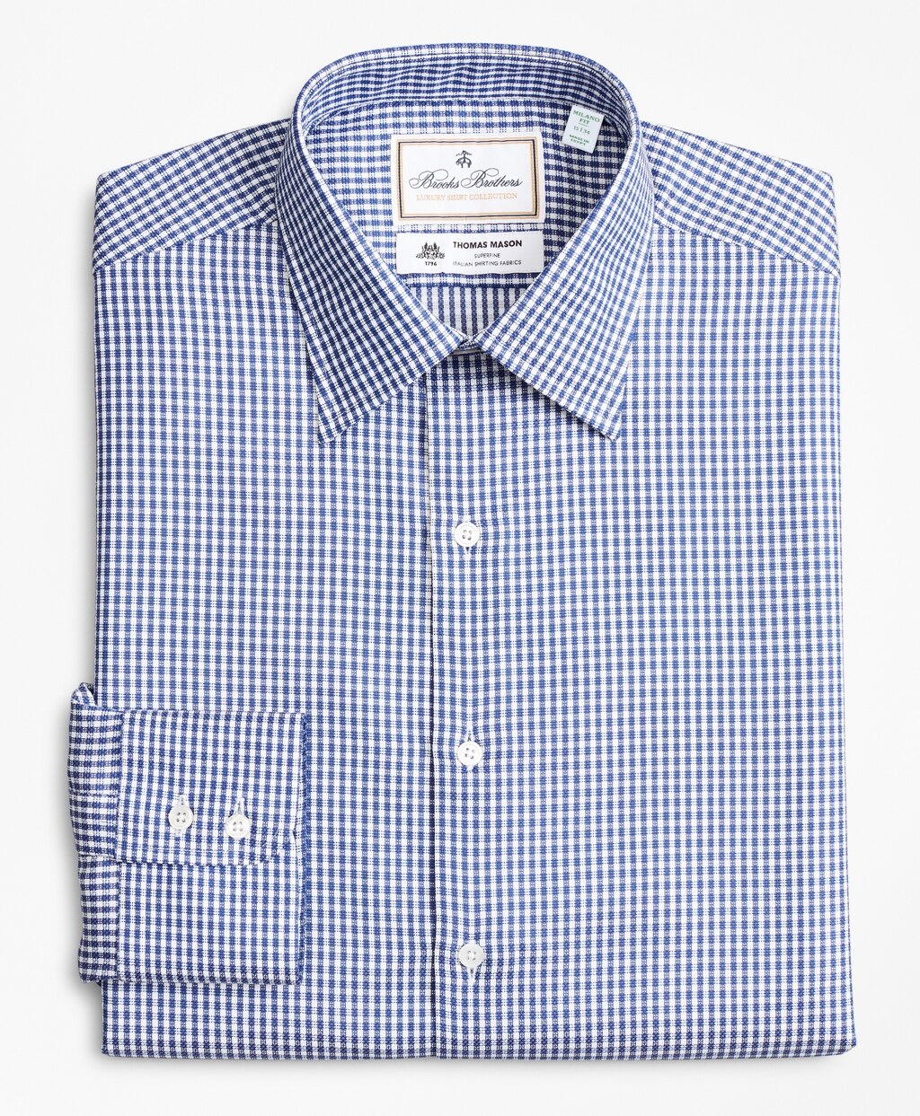 Brooks Brothers Men Luxury Collection Milano Slim-Fit Dress Shirt, Franklin Spread Collar Fine Gingham