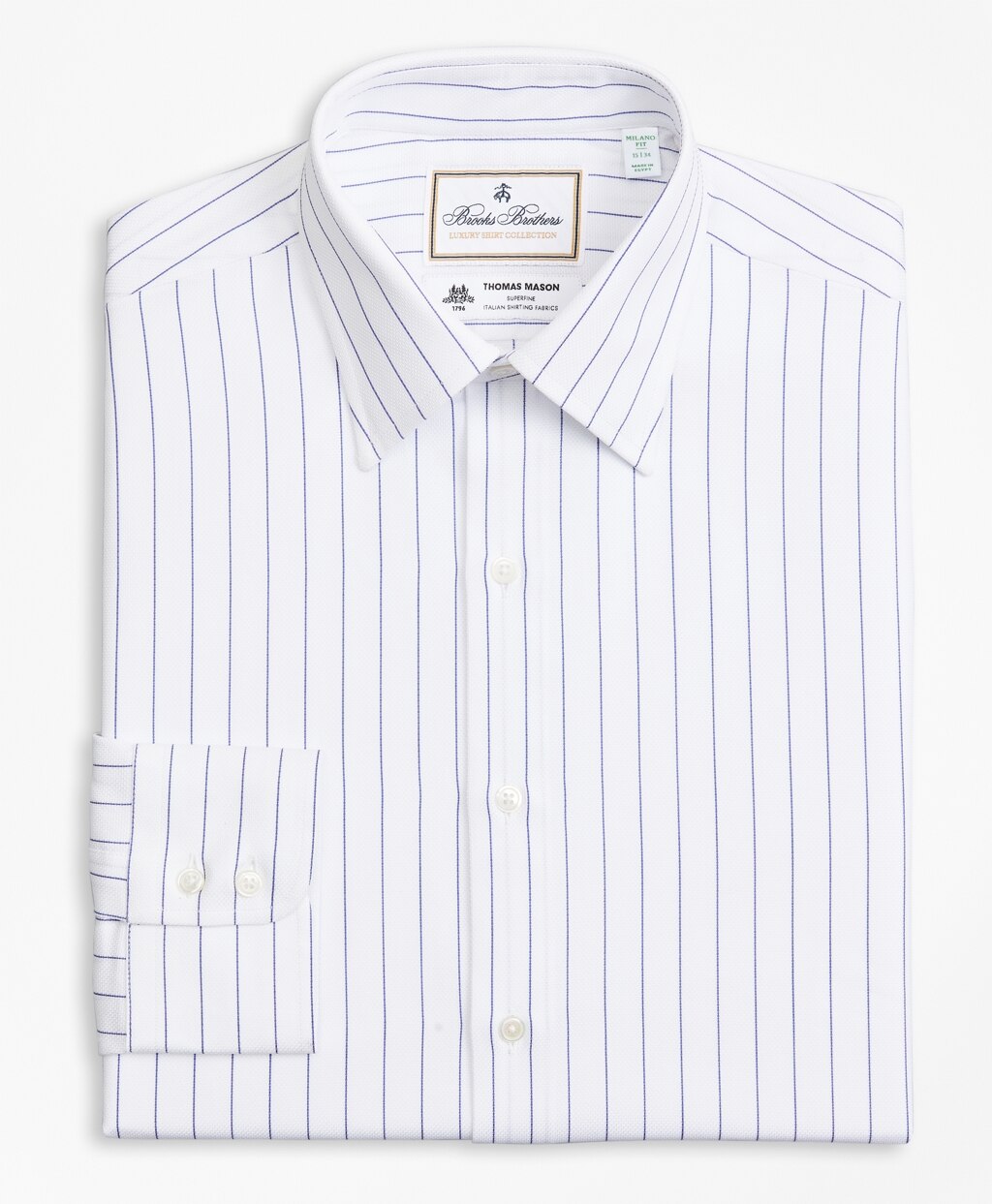 Brooks Brothers Men Luxury Collection Milano Slim-Fit Dress Shirt, Franklin Spread Collar Pinstripe