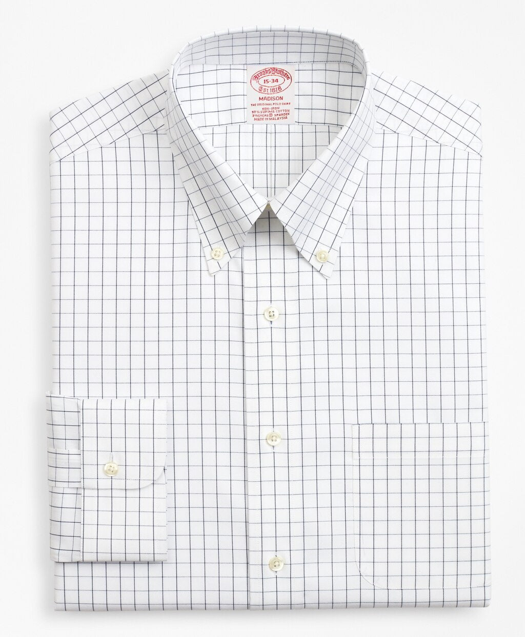 Brooks Brothers Men Stretch Madison Classic-Fit Dress Shirt, Non-Iron Windowpane