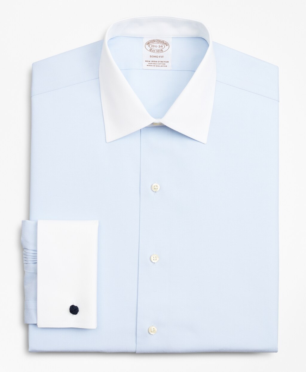 Brooks Brothers Men Stretch Soho Extra-Slim-Fit Dress Shirt, Non-Iron Pinpoint Contrast Ainsley Collar French Cuff
