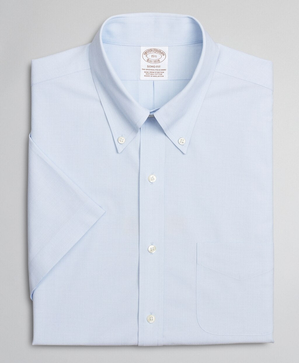 Brooks Brothers Men Stretch Soho Extra-Slim-Fit Dress Shirt, Non-Iron Poplin End-on-End Short-Sleeve