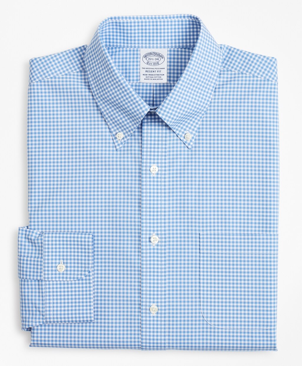 Brooks Brothers Men Stretch Regent Fitted Dress Shirt, Non-Iron Poplin Button-Down Collar Gingham