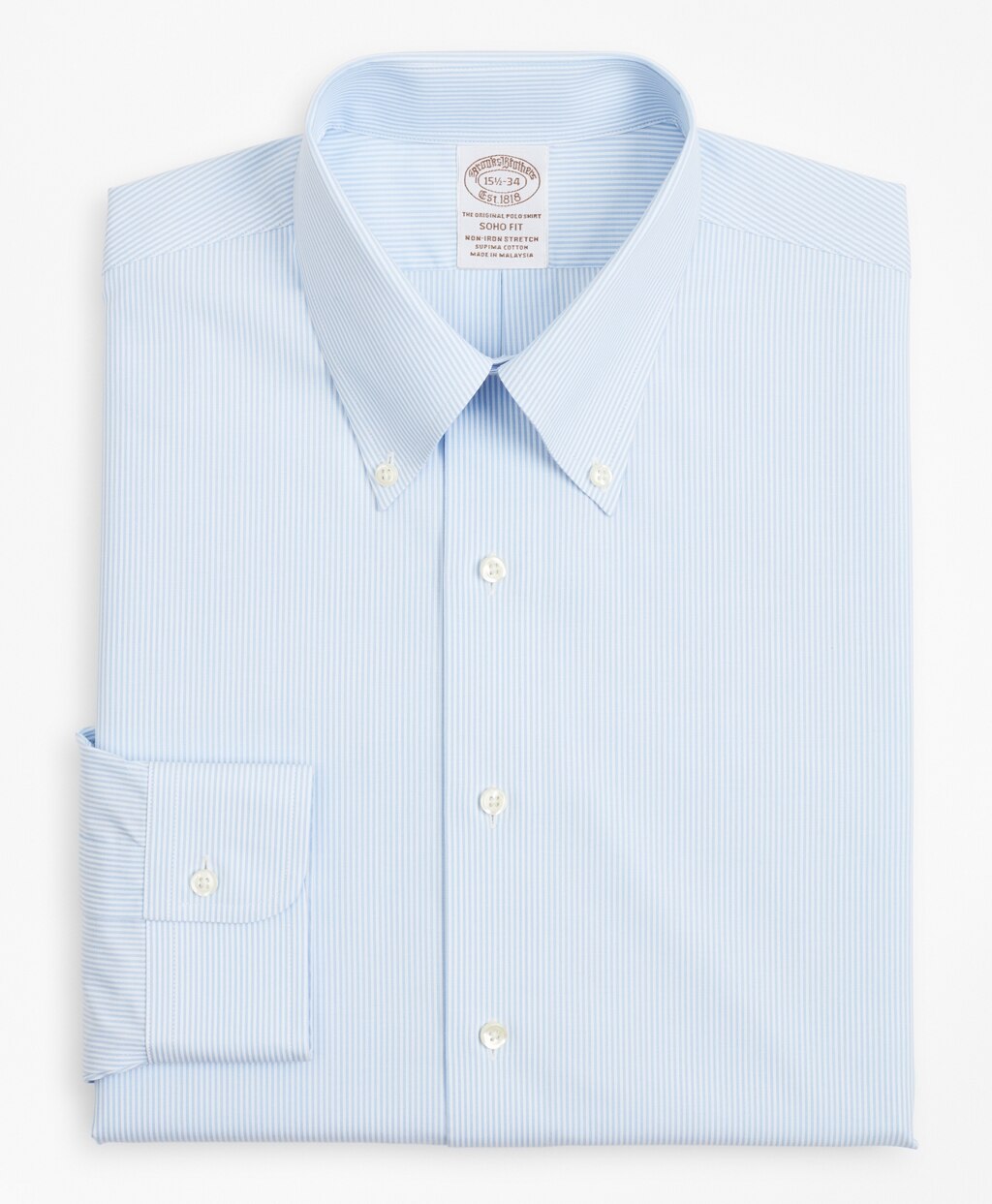 Brooks Brothers Men Stretch Soho Extra-Slim-Fit Dress Shirt, Non-Iron Poplin Button-Down Collar Fine Stripe