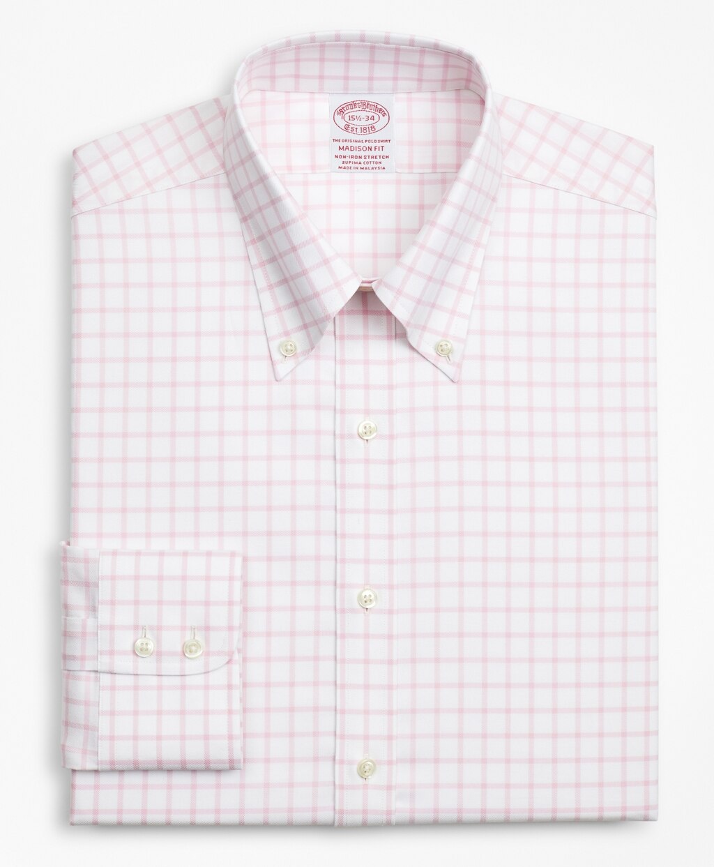 Brooks Brothers Men Stretch Madison Classic-Fit Dress Shirt, Non-Iron Twill Button-Down Collar Grid Check