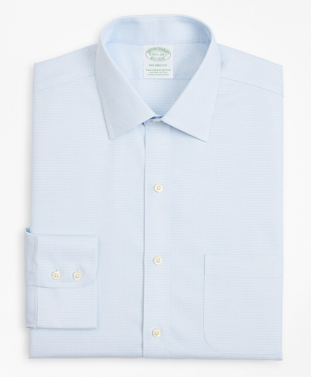 Brooks Brothers Men Stretch Milano Slim-Fit Dress Shirt, Non-Iron Twill Ainsley Collar Micro-Check