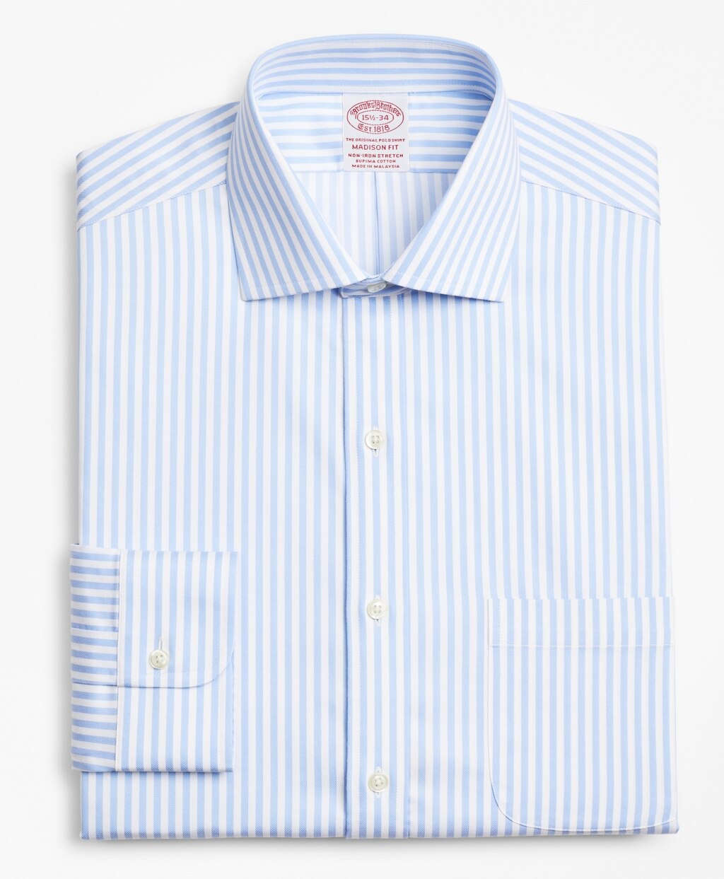 Brooks Brothers Men Stretch Madison Classic-Fit Dress Shirt, Non-Iron Twill English Collar Bold Stripe