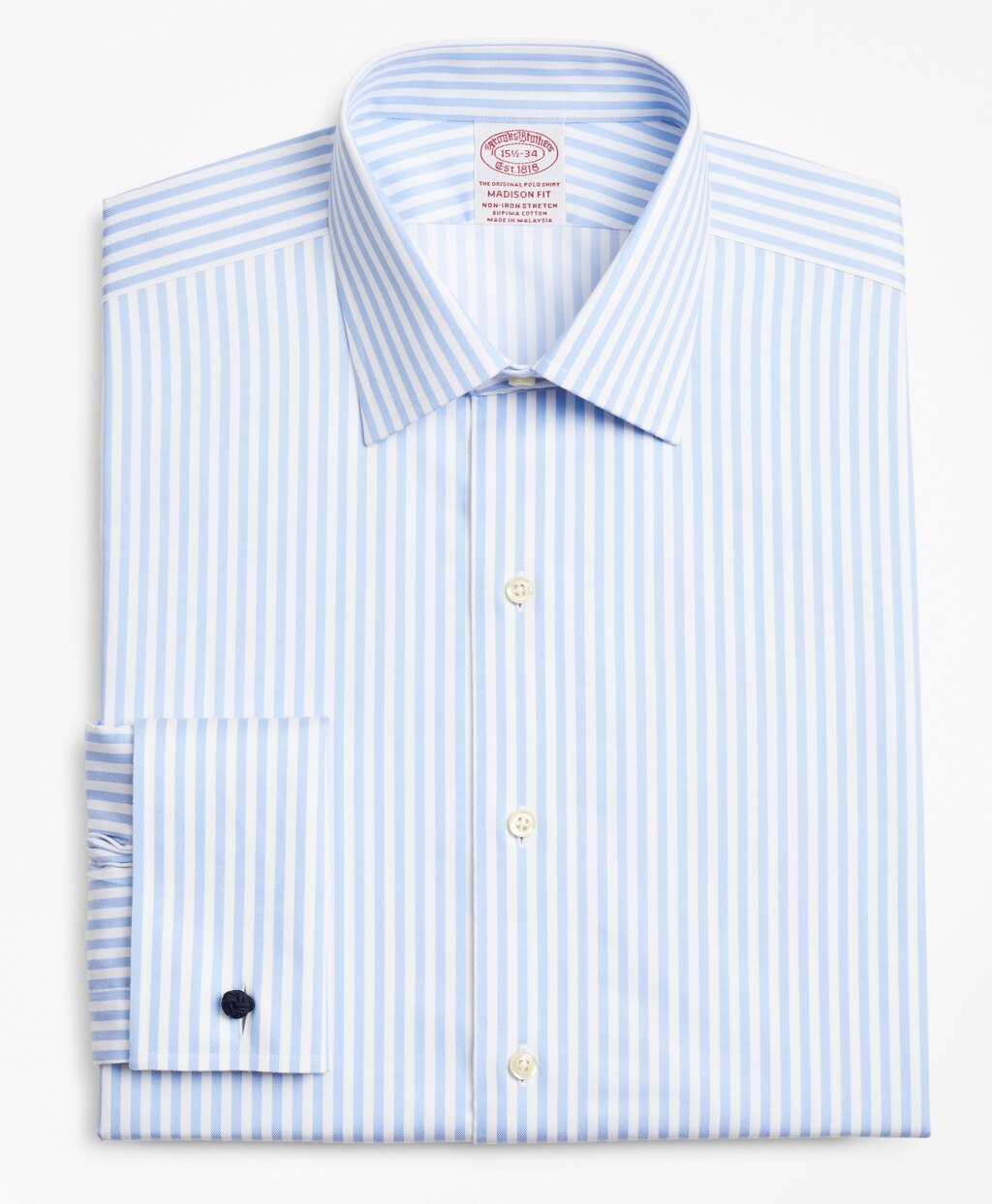 Brooks Brothers Men Stretch Madison Classic-Fit Dress Shirt, Non-Iron Twill Ainsley Collar French Cuff Bold Stripe