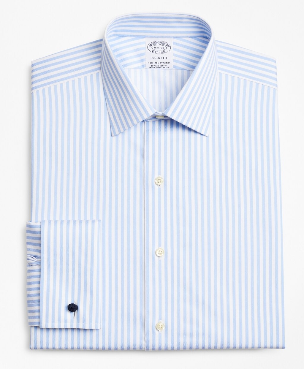 Brooks Brothers Men Stretch Regent Fitted Dress Shirt, Non-Iron Twill Ainsley Collar French Cuff Bold Stripe