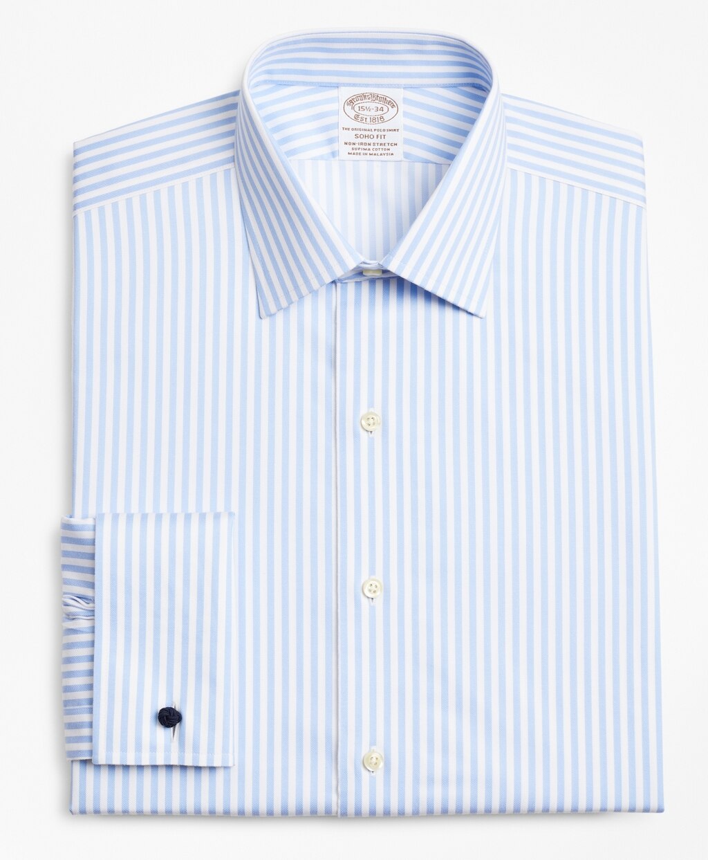 Brooks Brothers Men Stretch Soho Extra-Slim-Fit Dress Shirt, Non-Iron Twill Ainsley Collar French Cuff Bold Stripe
