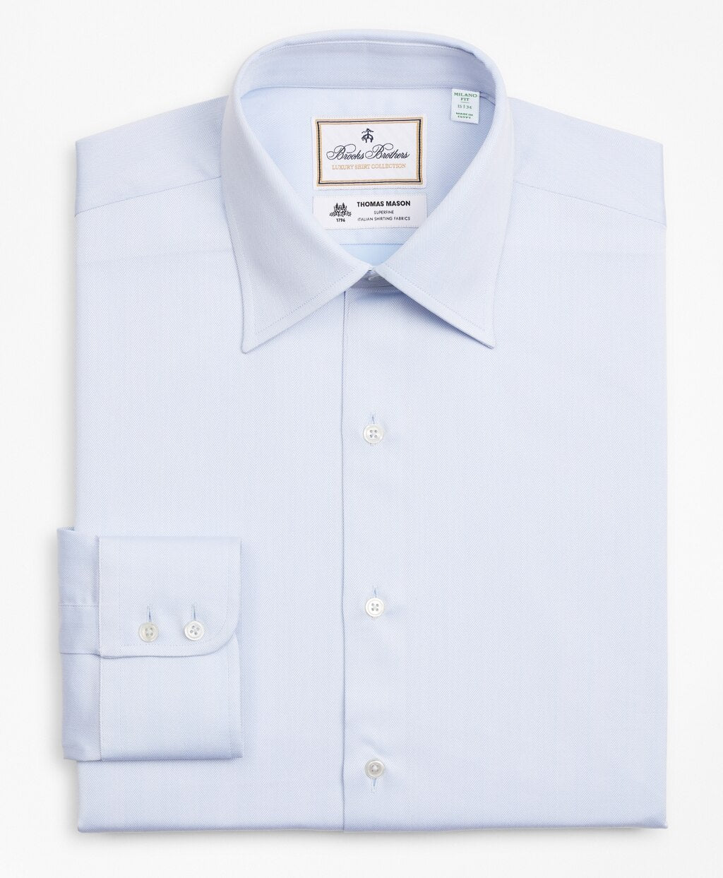 Brooks Brothers Men Luxury Collection Milano Slim-Fit Dress Shirt, Franklin Spread Collar Herringbone