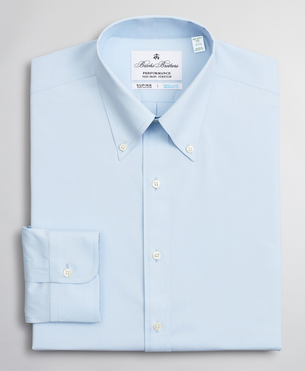 Brooks Brothers Men Milano Slim Fit Dress Shirt, Performance Non-Iron with COOLMAX®, Button-Down Collar Twill