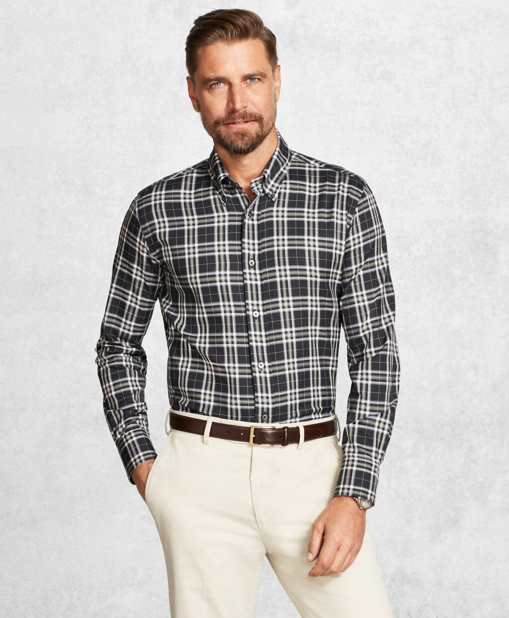 Brooks Brothers Men Golden Fleece® Regent Fit Black Plaid Flannel Sport Shirt