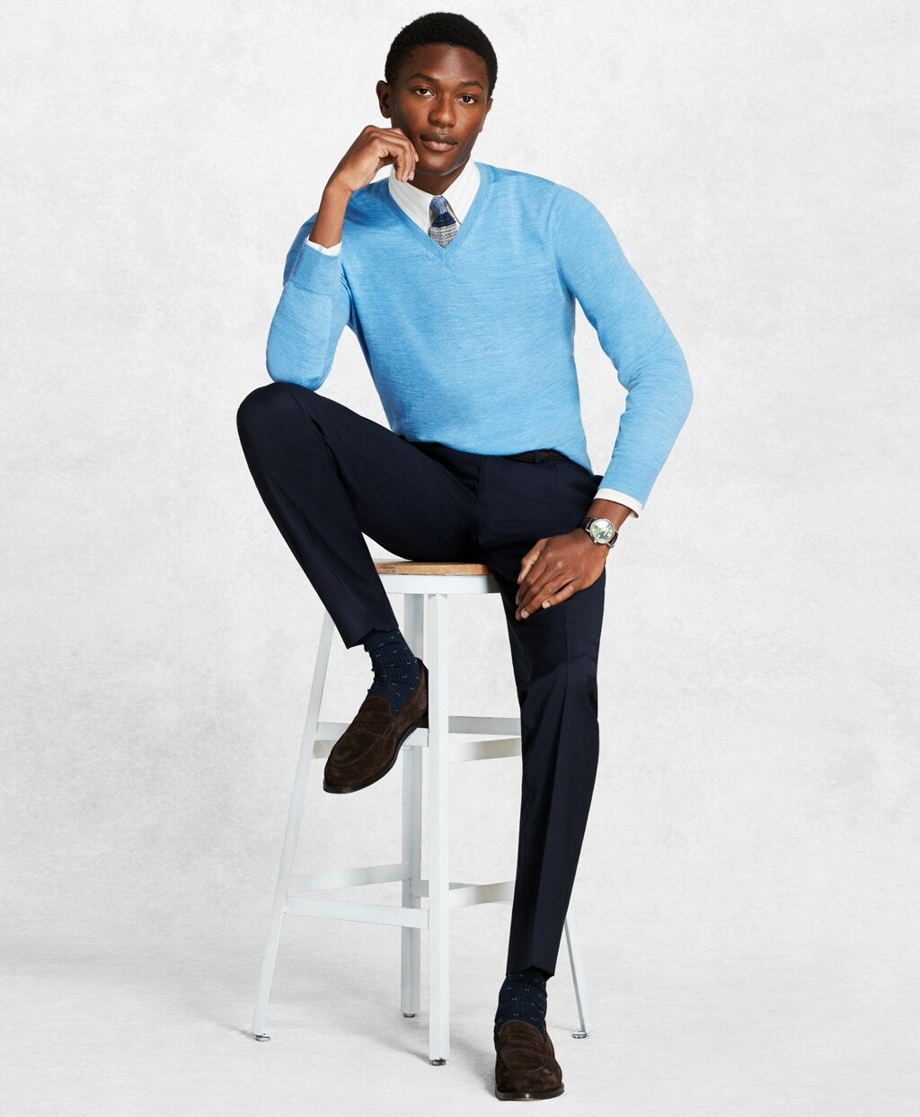 Brooks Brothers Men Golden Fleece® 3-D Knit Fine-Gauge Merino V-Neck Sweater