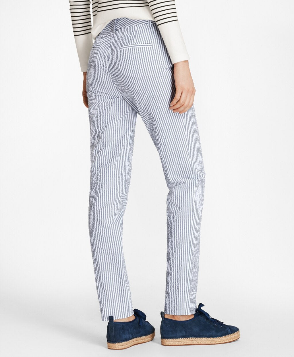 Brooks Brothers Women Petite Striped Stretch Cotton Seersucker Pants