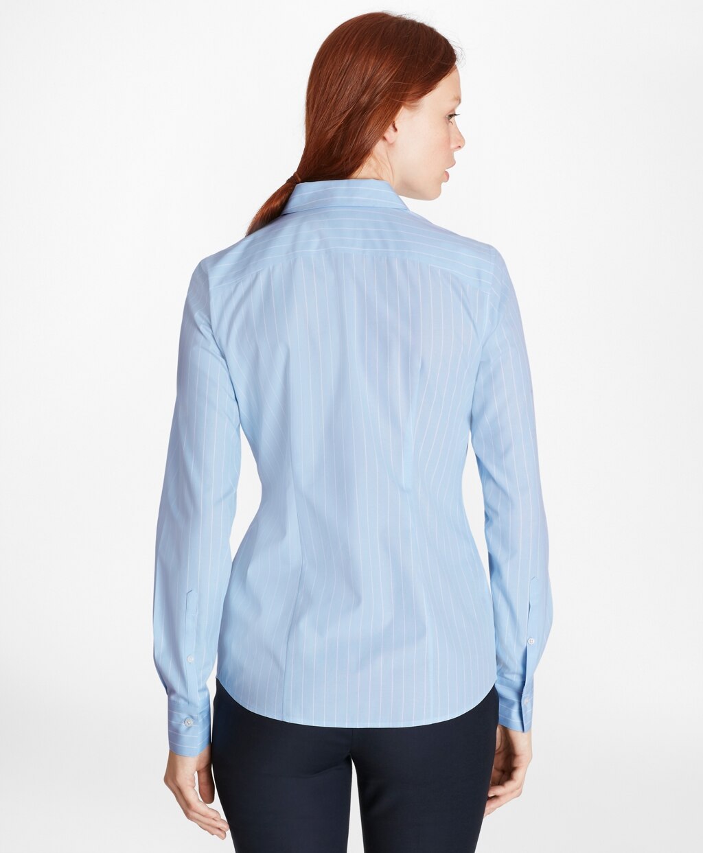 Brooks Brothers Women Petite Non-Iron Wide-Striped Stretch-Cotton Poplin Fitted Shirt