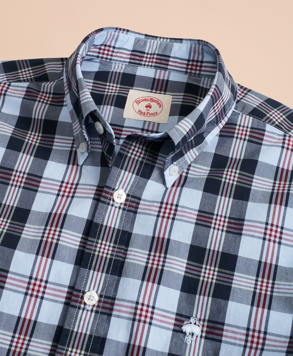 Brooks Brothers Men Plaid Cotton Broadcloth Sport Shirt