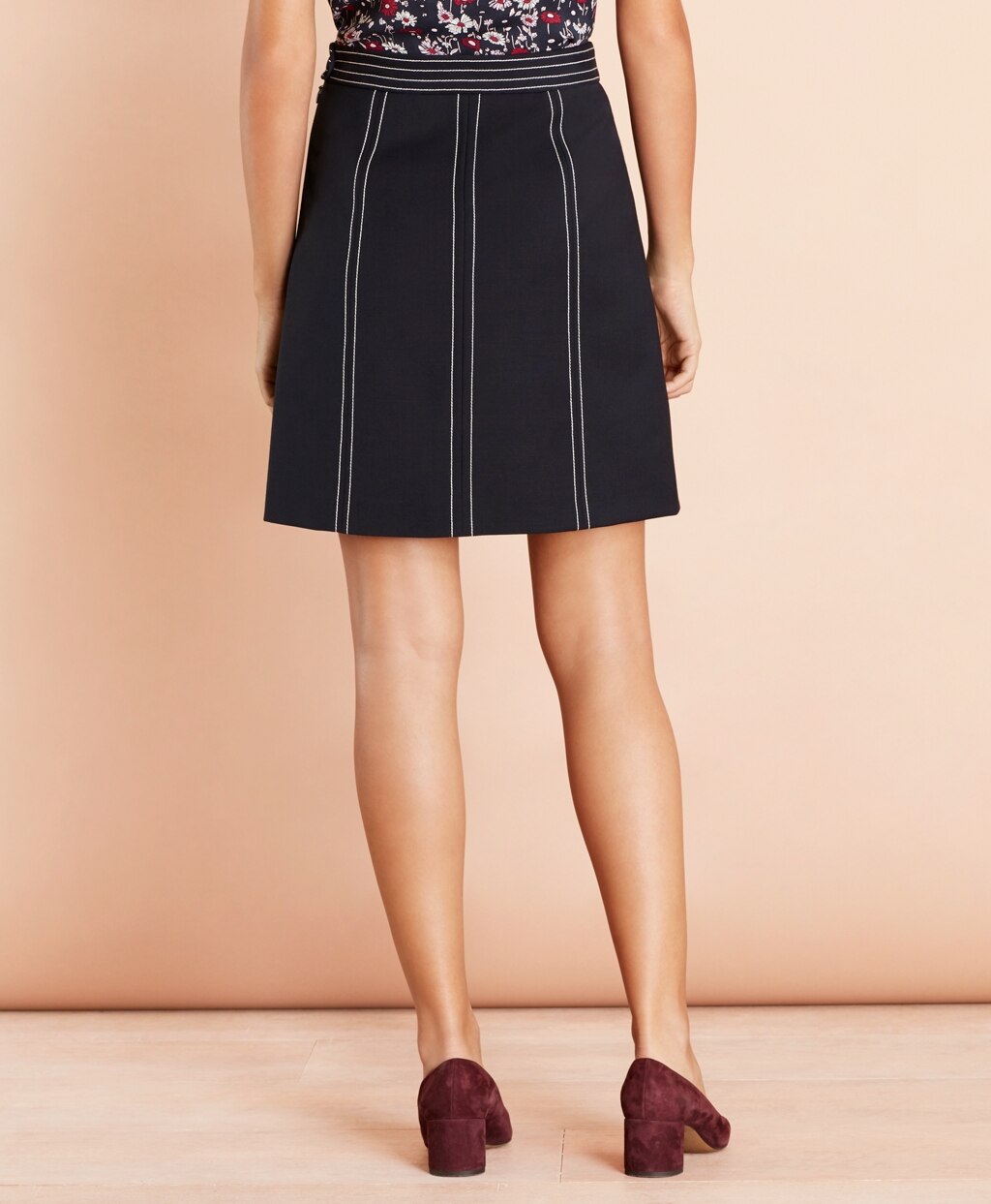Brooks Brothers Women Topstitched Wool-Blend Crepe A-Line Skirt