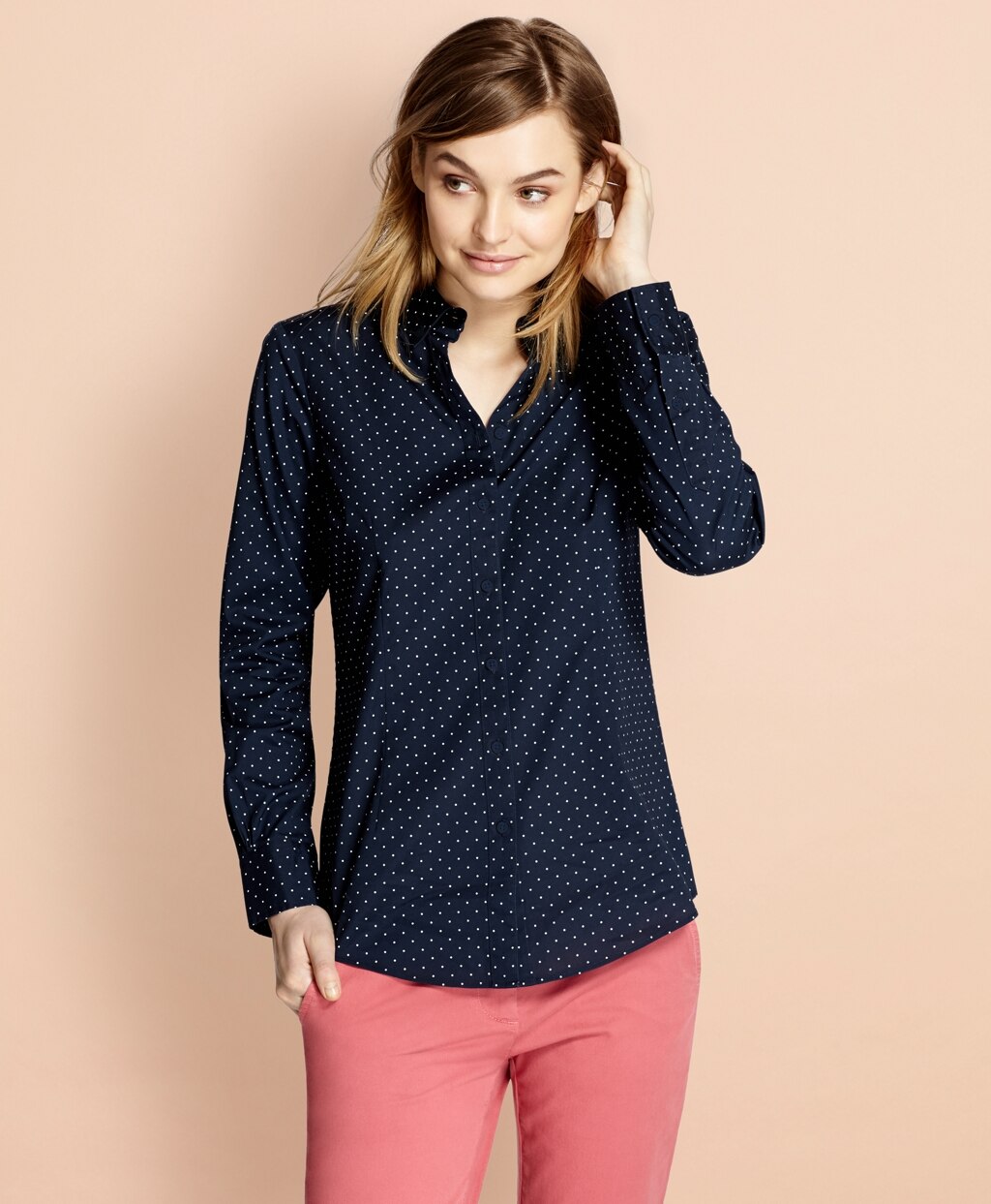 Brooks Brothers Women Polka-Dot Stretch Cotton Poplin Shirt