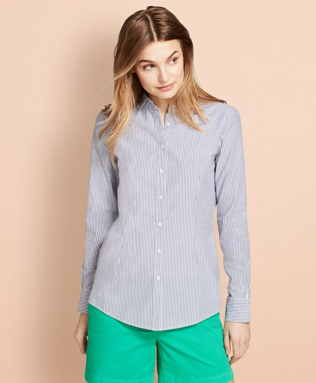 Brooks Brothers Women Striped Stretch Cotton Poplin Shirt