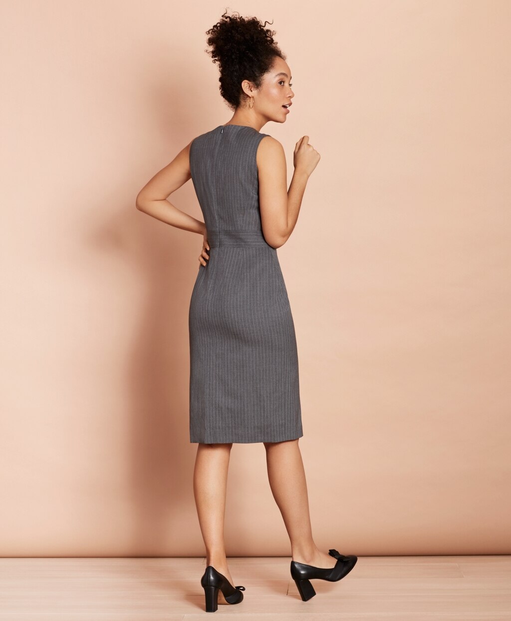 Brooks Brothers Women Pinstripe Stretch-Wool Button-Slit Sheath Dress