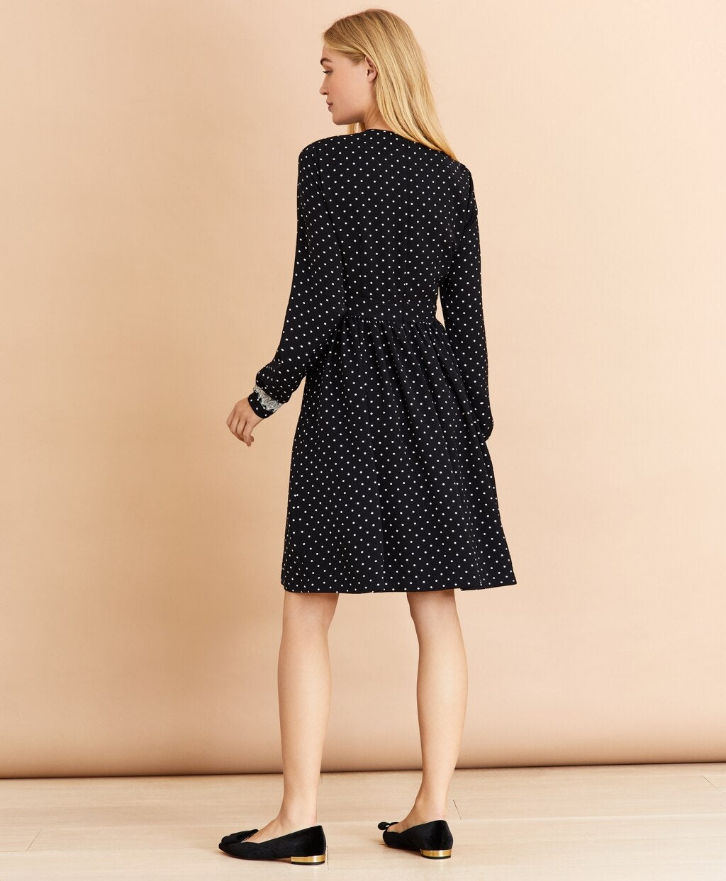 Brooks Brothers Women Lace-Trimmed Polka-Dot Satin Dress