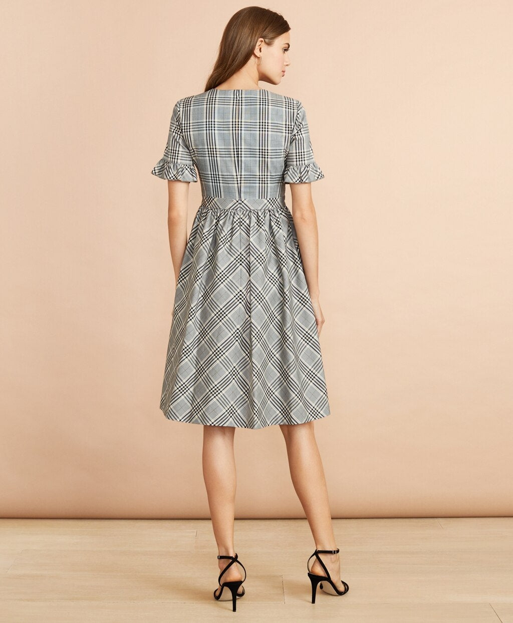 Brooks Brothers Women Tartan Ruffled Elbow-Sleeve Dress