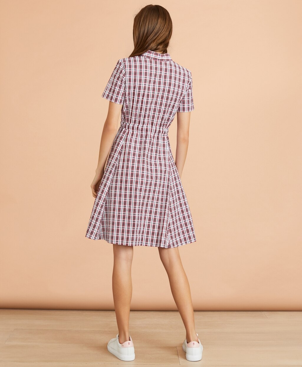 Brooks Brothers Women Plaid Cotton Seersucker Shirt Dress