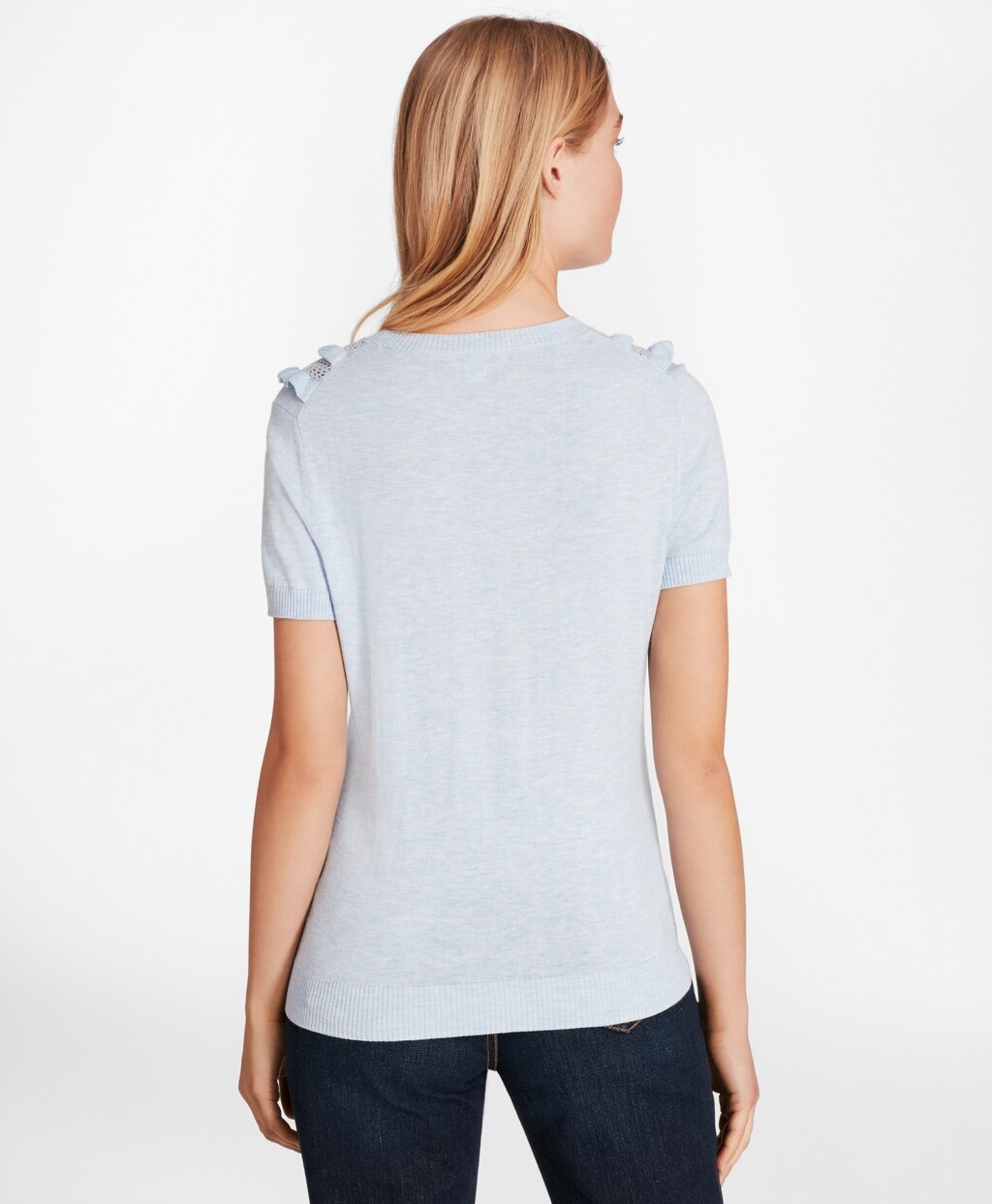 Brooks Brothers Women Ruffled Pointelle-Yoke Sweater