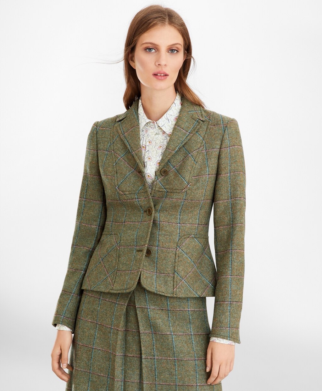 Brooks Brothers Women Checked Wool Tweed Jacket