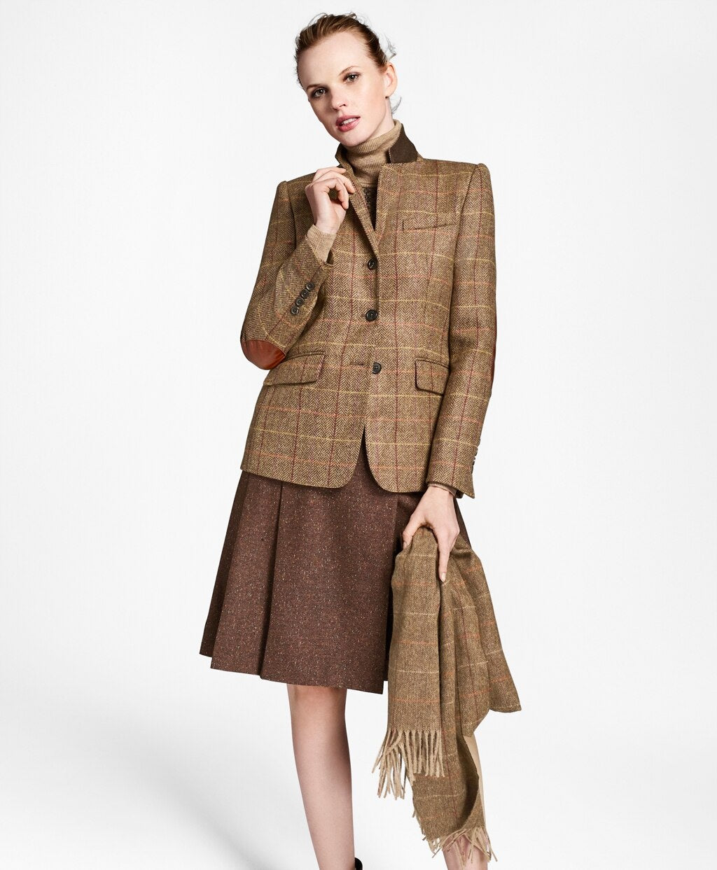 Brooks Brothers Women Stretch Wool-Silk Tweed Kilt