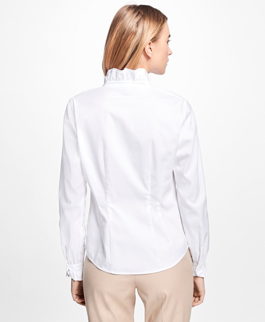 Brooks Brothers Women Non-Iron Ruffle Pinpoint Oxford Dress Shirt