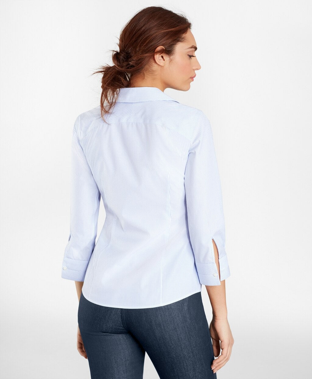 Brooks Brothers Women Non-Iron Tailored-Fit Striped Three-Quarter-Sleeve Supima® Cotton Stretch Shirt