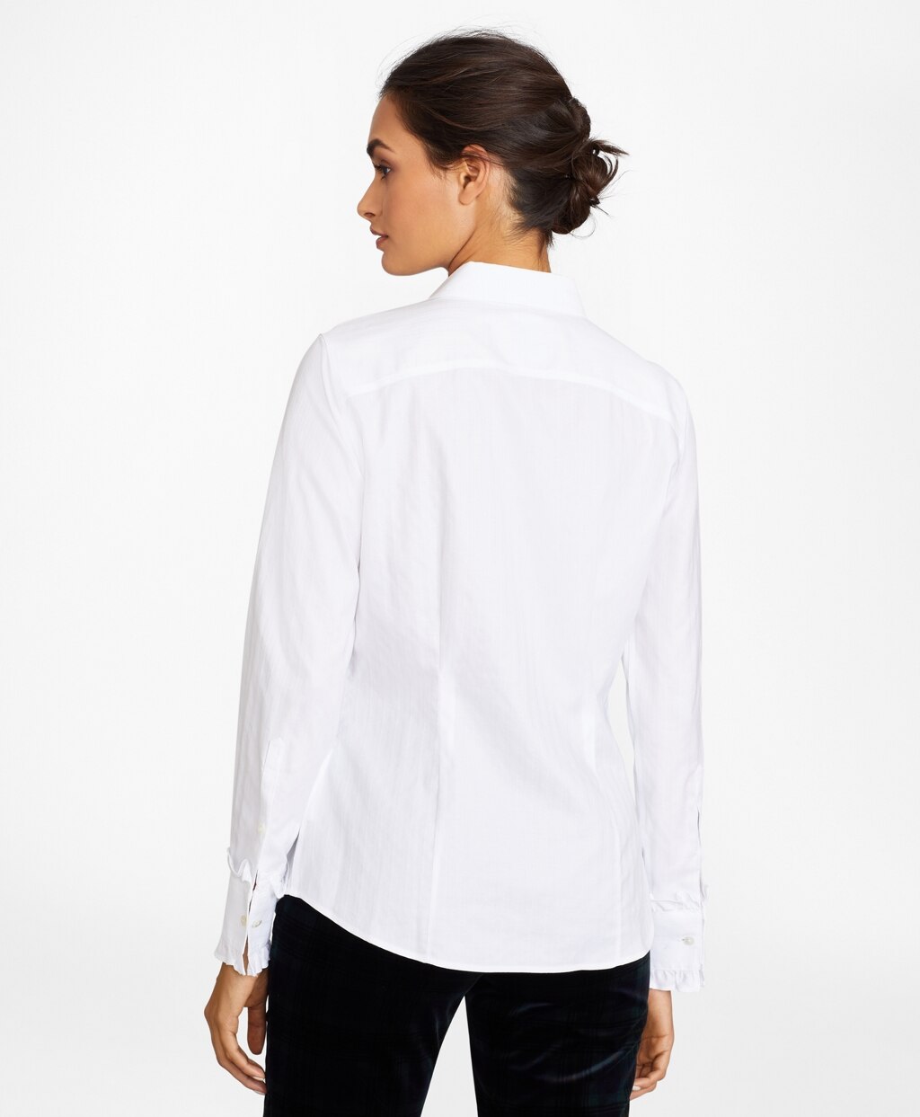 Brooks Brothers Women Non-Iron Tailored Fit Cotton Dobby Ruffled Tuxedo Shirt