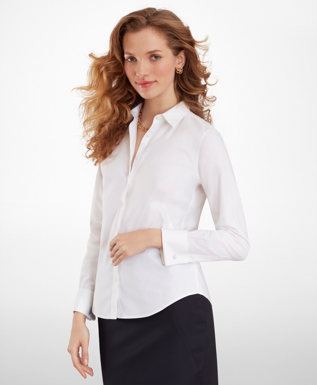 Brooks Brothers Women Non-Iron Stretch Supima® Cotton Fitted French Cuff Dress Shirt