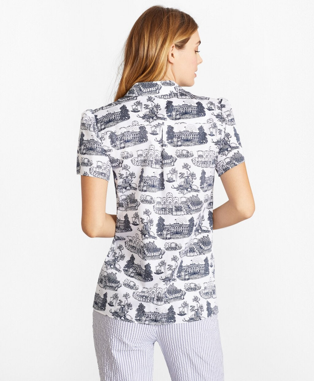 Brooks Brothers Women Toile Supima® Cotton Sateen Short-Sleeve Shirt