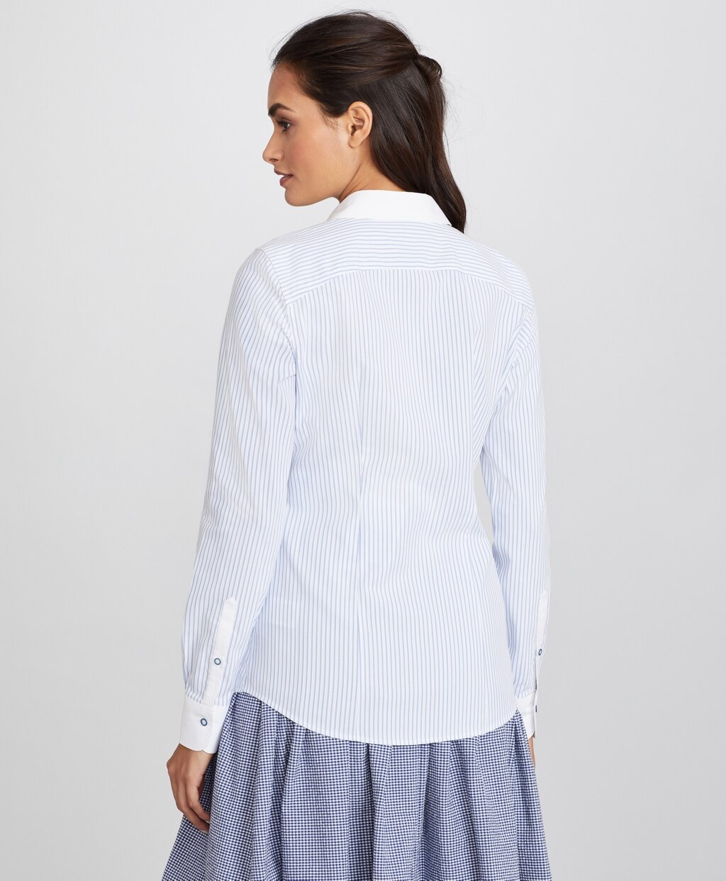 Brooks Brothers Women Non-Iron Striped Supima® Cotton Dobby Contrast-Collar Fitted Shirt