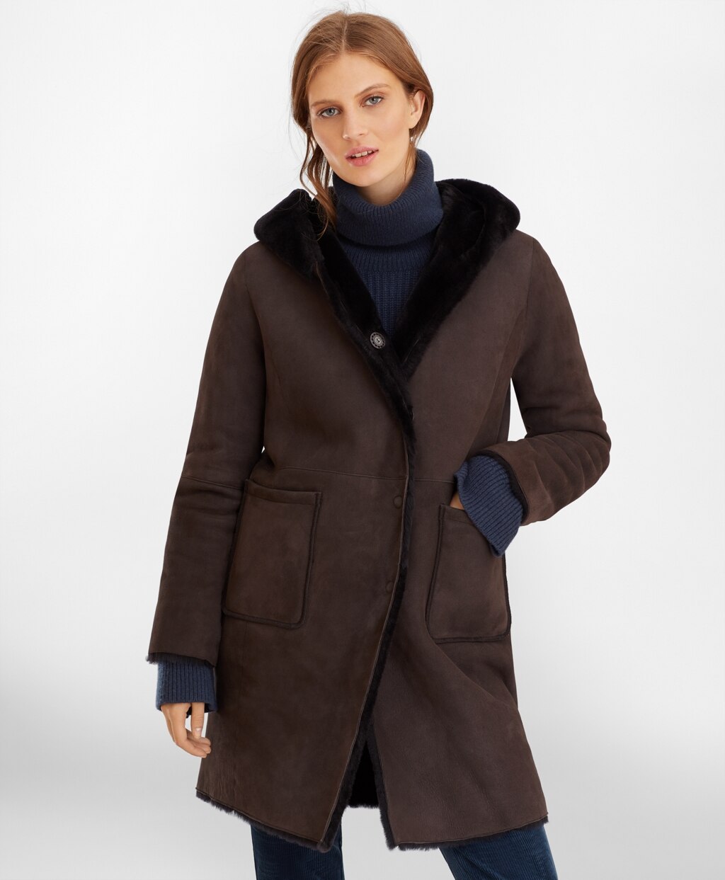Brooks Brothers Women Shearling Hooded Coat