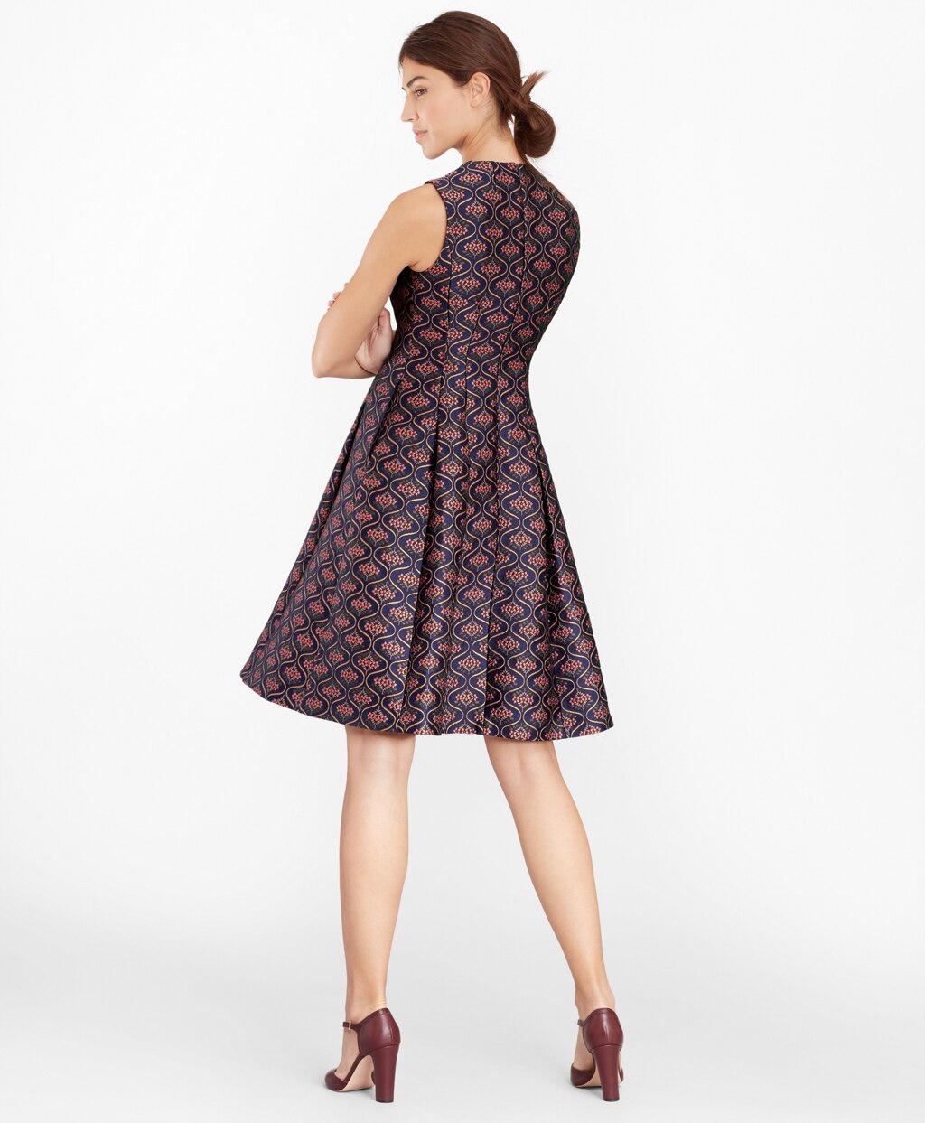 Brooks Brothers Women Floral Jacquard Pleated Dress