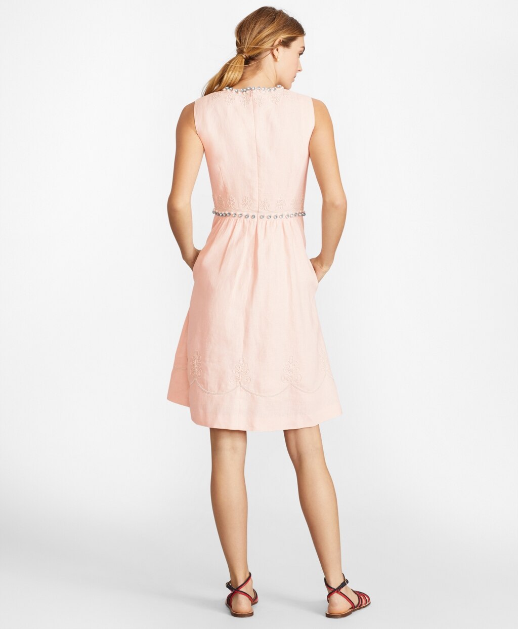 Brooks Brothers Women Rhinestone-Embellished Linen Dress