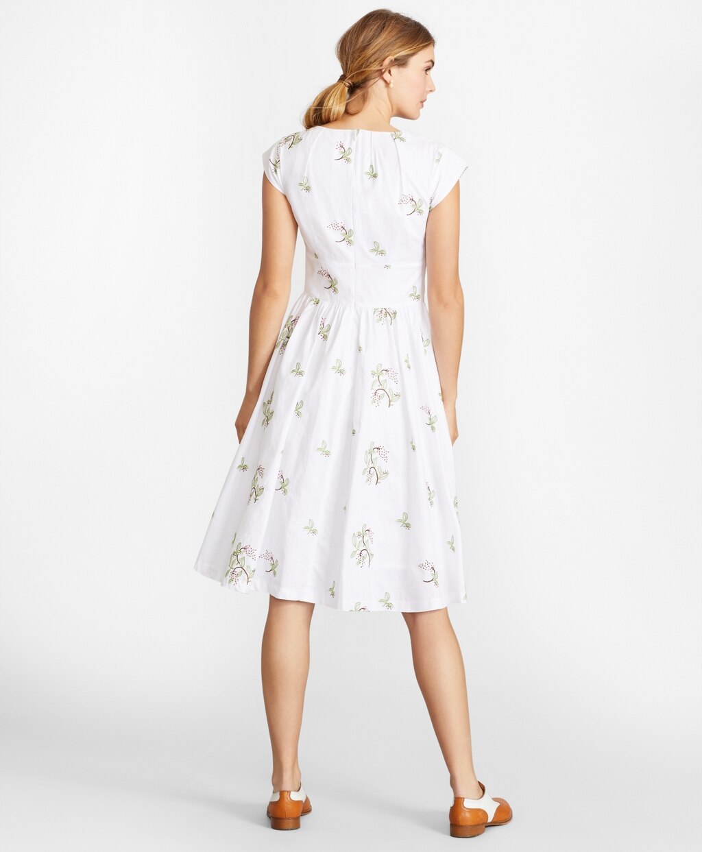 Brooks Brothers Women Floral-Embroidered Plaid Jacquard Cotton Dress